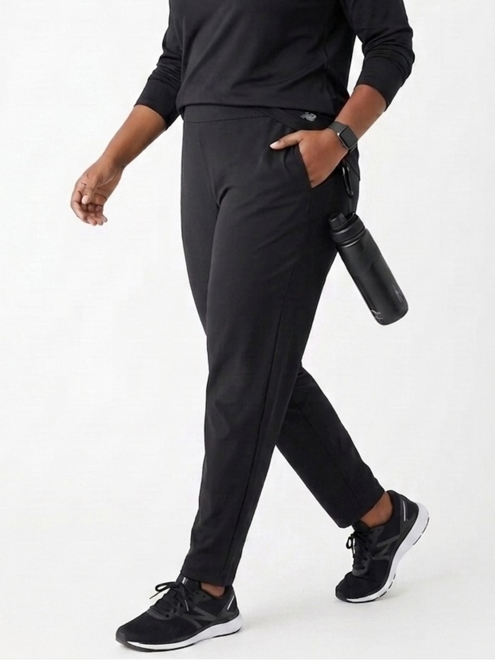 PINSPARK Black Stretchy High Waisted Workout Straight Leg UPF50 Pants 2X - 165